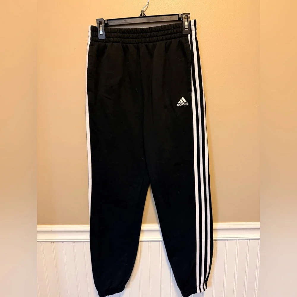 adidas Kids Black Joggers with White Stripes